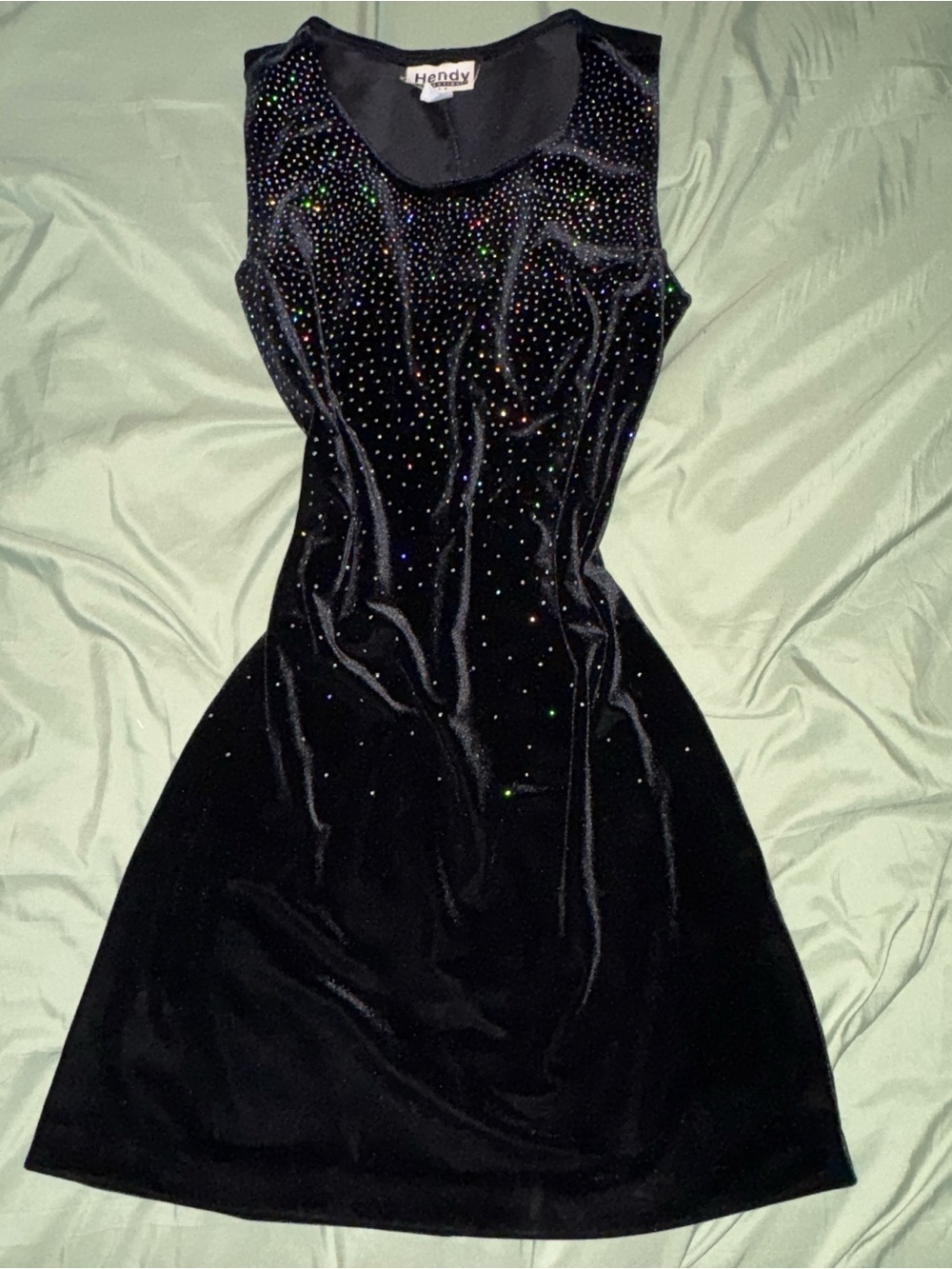 NY Collection Black Velvet Mini Dress with Sparkling Rhinestones